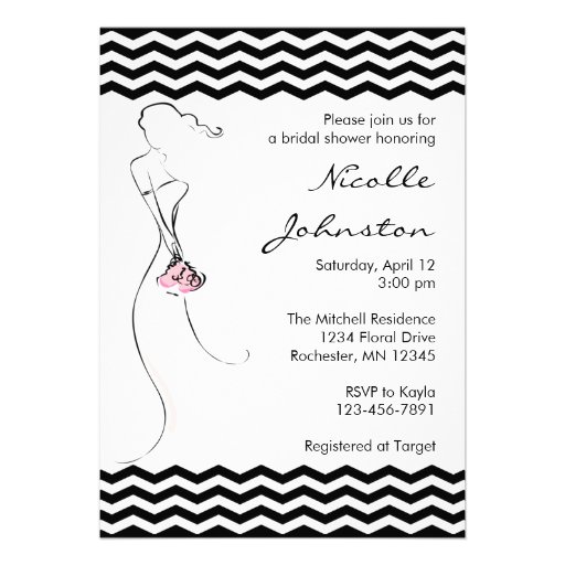 Chevron Bride Pink Bridal Shower Invitations