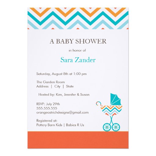 Chevron Carriage Baby Shower Invitation  |  Boy