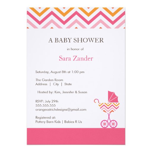 Chevron Carriage Baby Shower Invitation  |  Girl