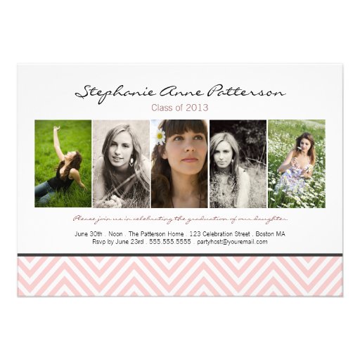 Chevron Chic 5 Photo Graduation Announcement Pink