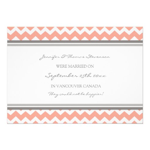 Chevron Coral Gray Elopement Announcement Cards
