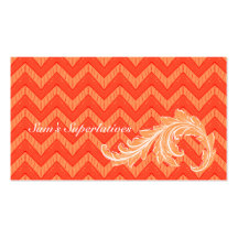 Chevron coral melon hand drawn flourish orange business card templates