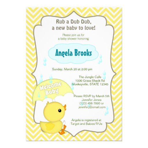 Chevron Duck Baby Shower Sprinkle Invitations (front side)