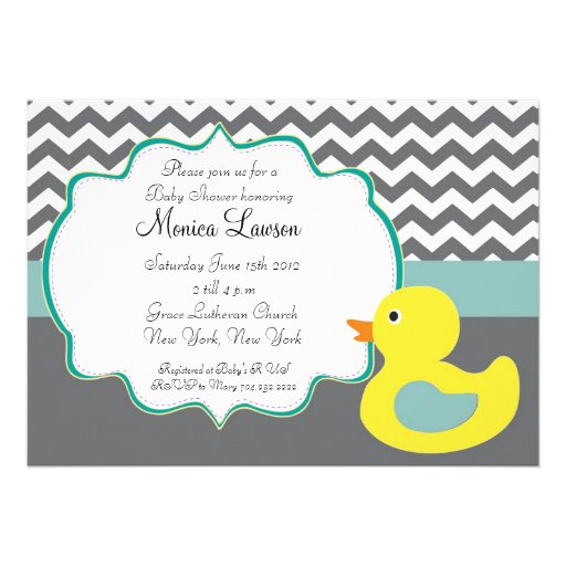 Chevron Ducky Modern Baby Shower Invitation (front side)