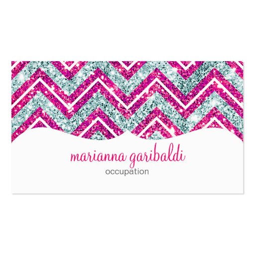 Chevron Glitter Pink & Blue Bling Business Card Templates (front side)