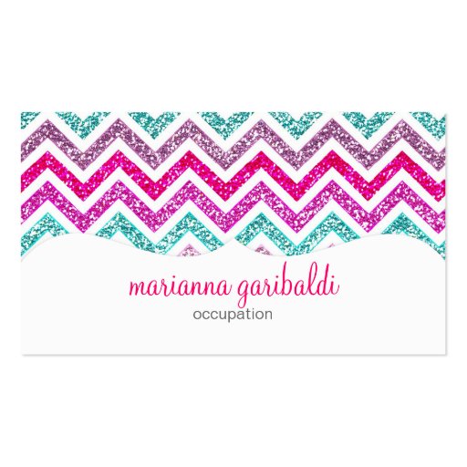 Chevron Glitter Rainbow Coloful Girly Bling Business Card (front side)