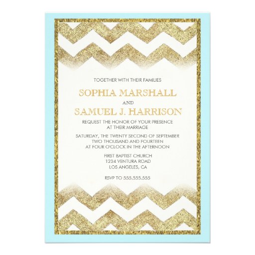 Chevron Gold Glitter Wedding Invitation