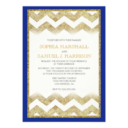 Chevron Gold Glitter Wedding Invitation