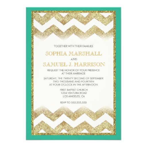 Chevron Gold Glitter Wedding Invitation