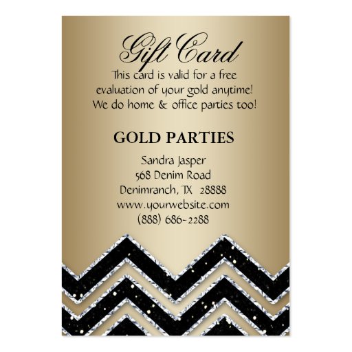 Chevron Gold Party Gift Card Black Glitter Business Card (front side)