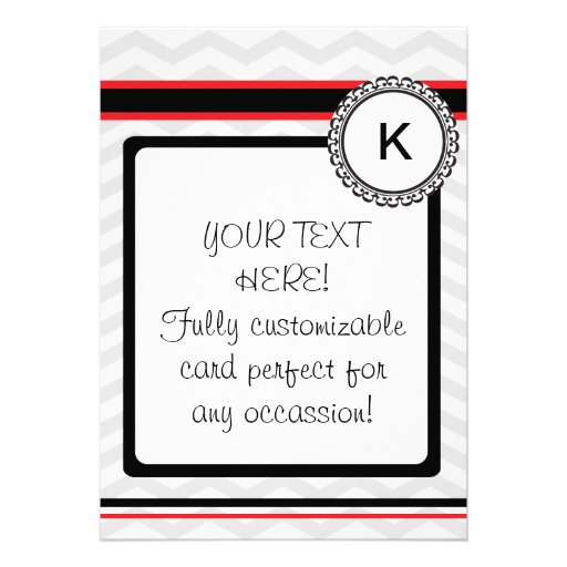 Chevron gray, red and black monogram card