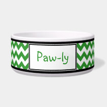 Chevron Green & White Personalized Dog Bowl pet bowls