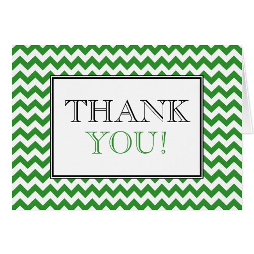 Chevron Green & White Thank You Card