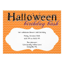 Chevron Halloween Birthday Party Invitations