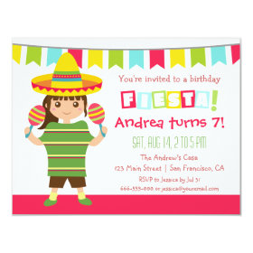 Chevron Mexican Fiesta Kids Birthday Party 4.25x5.5 Paper Invitation Card