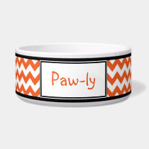 Chevron Orange & White Personalized Dog Bowl pet bowls