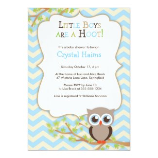 Chevron Owl Themed Baby Shower Invitations - Boy 5" X 7" Invitation Card