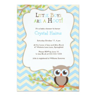 Chevron Owl Themed Baby Shower Invitations - Boy 5" X 7" Invitation Card