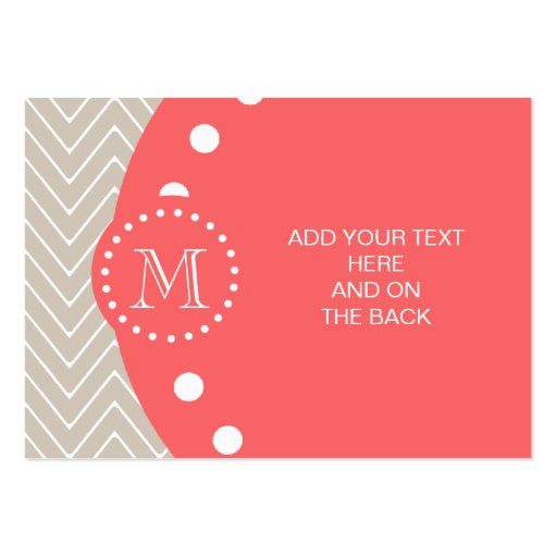 Chevron Pattern 2A Monogram Beige Coral Business Cards (front side)