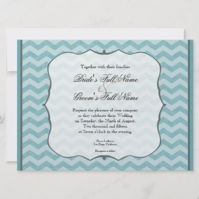 Chevron Pattern Bracket Frame Teal Blue Wedding Personalized Invites by 