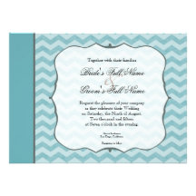 Chevron Pattern Bracket Frame Teal Blue Wedding Personalized Announcements