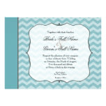 Chevron Pattern Bracket Frame Teal Blue Wedding Announcement