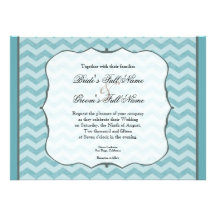Chevron Pattern Bracket Frame Teal Blue Wedding Custom Invites