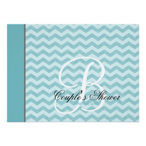 Chevron Pattern Bracket Frame Teal Couple's Shower Announcements