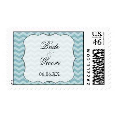 Chevron Pattern Bracket Frame Teal Save the Date Stamps by AudreyJeanne
