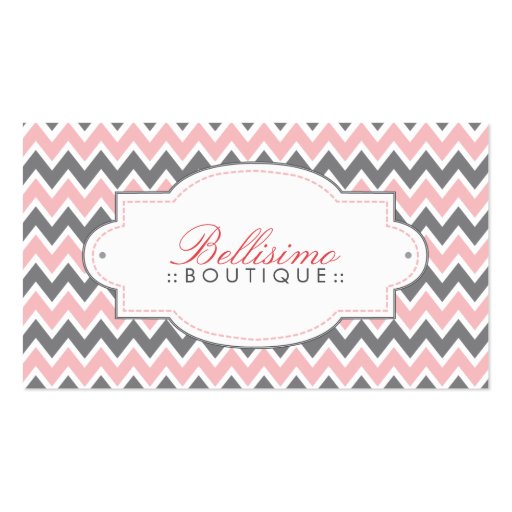 Chevron Pattern Business Card (pink/grey) (front side)