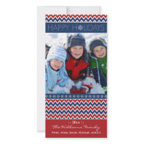 Chevron Pattern Family Holiday Photocard (red/blue Photo Greeting Card