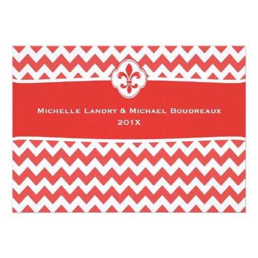 Chevron Pattern Fleur de Lis Event Red and White Announcement