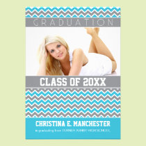 Chevron Pattern Graduation Announcement (aqua) invitations
