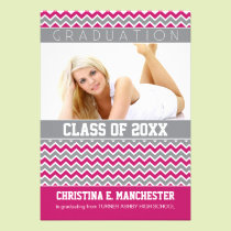 Chevron Pattern Graduation Announcement (fuchsia) invitations