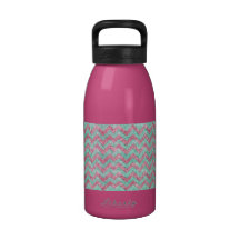 Chevron Pattern, pink & teal glitter photo print Reusable Water Bottles