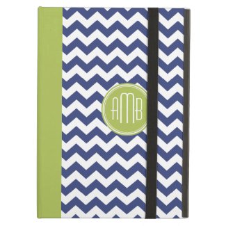 Chevron Pattern with Monogram - Navy Lime iPad Case