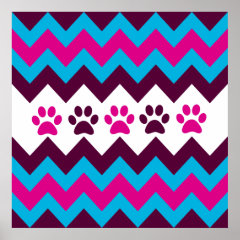 Chevron Pink Teal Puppy Paw Prints Dog Lover Gifts