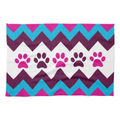 Chevron Pink Teal Puppy Paw Prints Dog Lover Gifts Kitchen Towel
