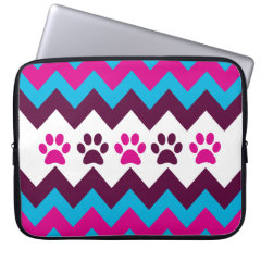 Chevron Pink Teal Puppy Paw Prints Dog Lover Gifts Laptop Computer Sleeve
