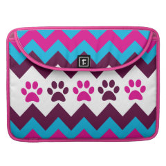 Chevron Pink Teal Puppy Paw Prints Dog Lover Gifts MacBook Pro Sleeves