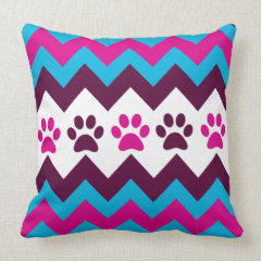 Chevron Pink Teal Puppy Paw Prints Dog Lover Gifts Throw Pillows