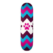 Chevron Pink Teal Puppy Paw Prints Dog Lover Gifts Skate Decks