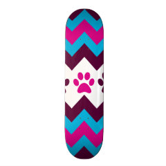 Chevron Pink Teal Puppy Paw Prints Dog Lover Gifts Skate Decks