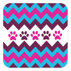 Chevron Pink Teal Puppy Paw Prints Dog Lover Gifts Stickers