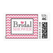 Chevron Pink & White Bridal Shower Postage Stamps