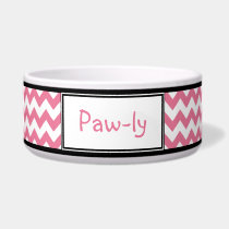 Chevron Pink & White Personalized Dog Bowl pet bowls