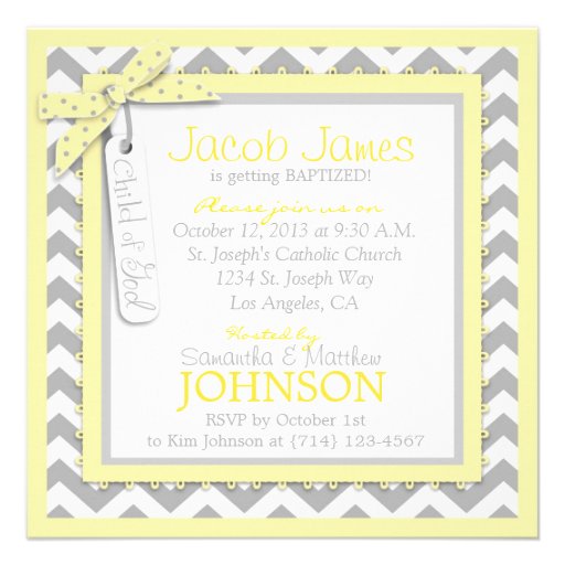 Chevron Print and Tie Baptism Invitation SQ-YWGY