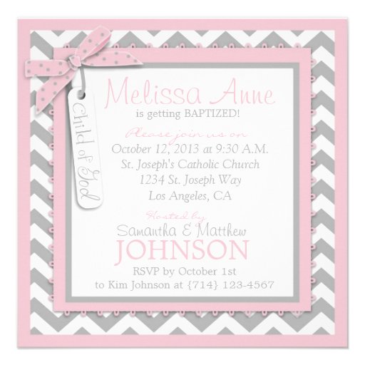 Chevron Print Baptism Invitation Photo Card SQ-PK
