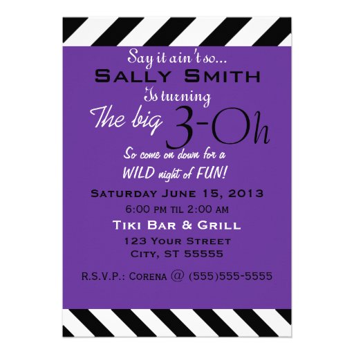 Chevron Print Dirty 30 Invites Purple