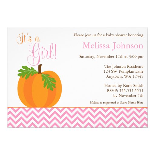 Chevron Pumpkin Fall Girl Baby Shower Invitation